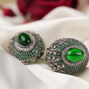 Vintage-Inspired Green Stone Statement Earrings